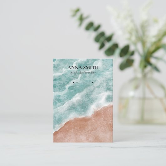 Boho Watercolor Ocean Stud Earring Display Visitenkarte (Stehend Vorderseite)