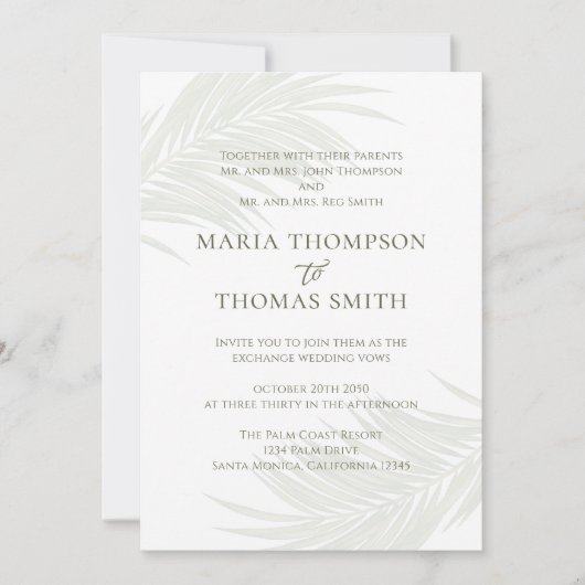 Boho Watercolor Palm Blätter Hochzeit Einladung (Vorderseite)