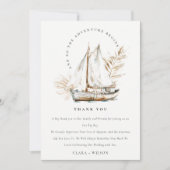 Boho Watercolor Palm Sailboat Seascape Wedding Dankeskarte (Vorderseite)