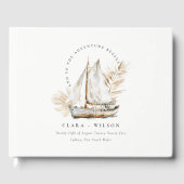 Boho Watercolor Palm Sailboat Seascape Wedding Gästebuch (Vorderseite)