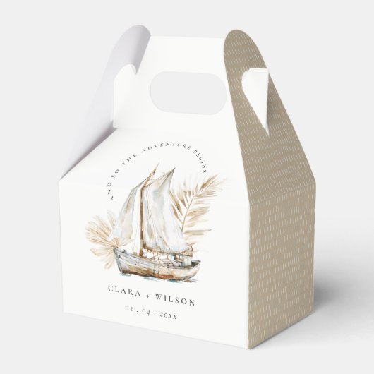 Boho Watercolor Palm Sailboat Seascape Wedding Geschenkschachtel (Vorderseite)