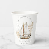 Boho Watercolor Palm Sailboat Seascape Wedding Pappbecher (Rückseite)