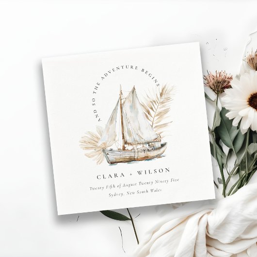 Boho Watercolor Palm Sailboat Seascape Wedding Serviette