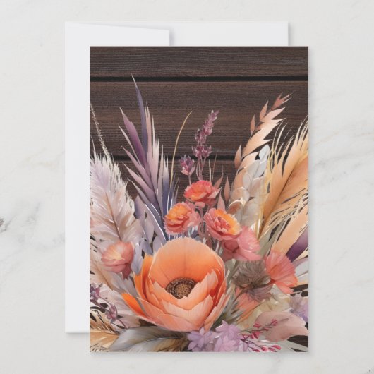 Boho Watercolor Pampas Grass Bridal Einladung (Rückseite)