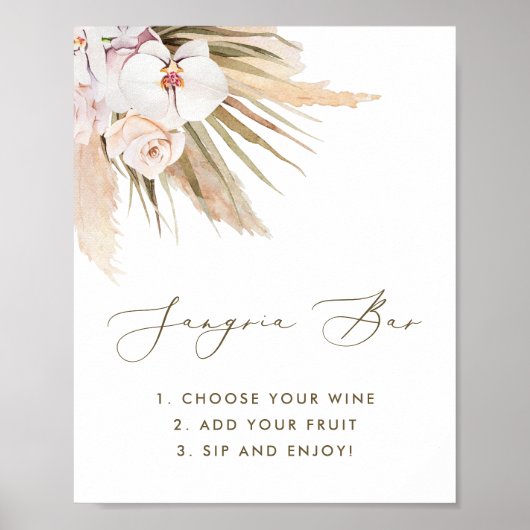 Boho Watercolor Pampas Grass Sangria Bar Sign Poster (Vorne)