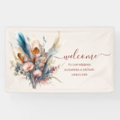 Boho Watercolor Pampas Grass Wedding Banner (Horizontal)