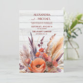 Boho Watercolor Pampas Grass Wedding Einladung (Stehend Vorderseite)