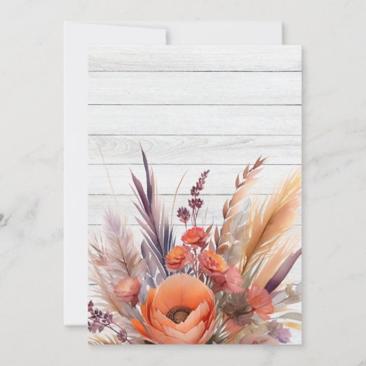 Boho Watercolor Pampas Grass Wedding Einladung (Rückseite)