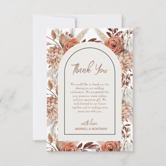 Boho Watercolor Pampas Wedding Dankeschön Karte (Vorderseite)