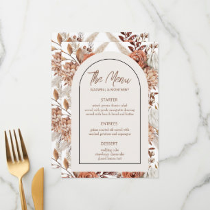 Boho Watercolor Pampas Wedding Menu Card Menükarte