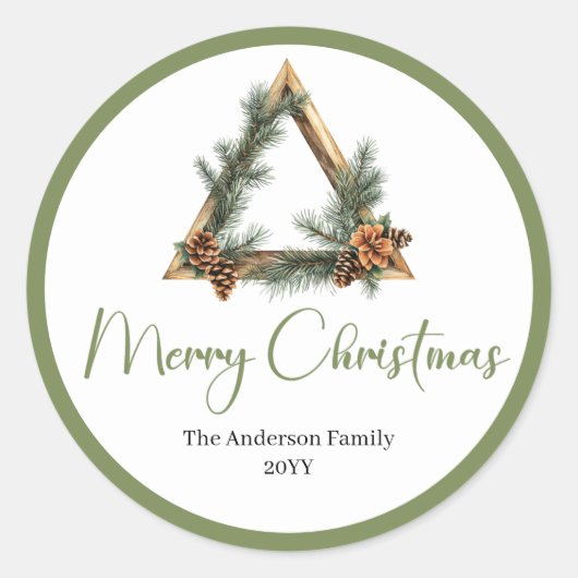 Boho Watercolor Pine Wreath Christmas Sticker (Vorderseite)