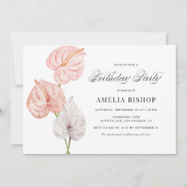 Boho Watercolor Pink Anthuriums Tropical Birthday Einladung