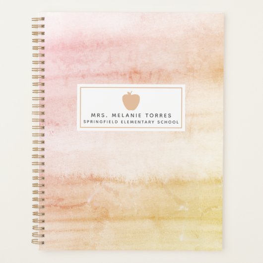 Boho Watercolor Pink Apple Lehrer Planer (Vorderseite)