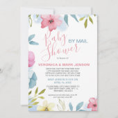 Boho Watercolor Pink Blumendusche Baby per Mail Einladung (Vorderseite)
