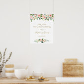 Boho Watercolor Pink Floral Begrüßungszeichen Poster (Küche)