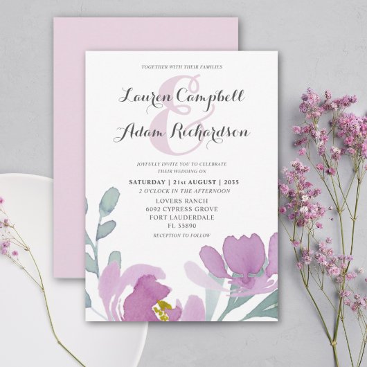 Boho Watercolor Pink Florals Wedding Einladung