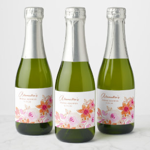 Boho Watercolor Pink Orange Blume Brautparty Schaumweinetikett