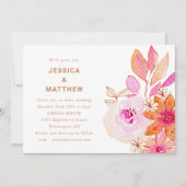 Boho Watercolor Pink Orange Blume Chic Wedding Einladung (Vorderseite)