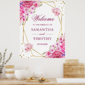 Boho Watercolor Pink Roses Wedding Willkommen Poster (Küche)