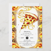 Boho Watercolor Pizza Birthday Einladung (Vorderseite)