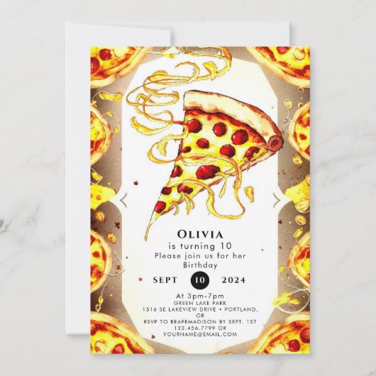 Boho Watercolor Pizza Birthday Einladung (Vorderseite)