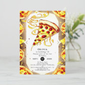 Boho Watercolor Pizza Birthday Einladung (Stehend Vorderseite)