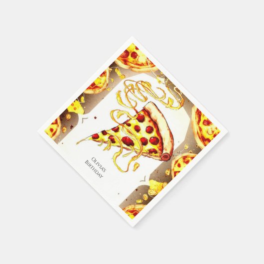 Boho Watercolor Pizza Birthday Serviette (Ecke)
