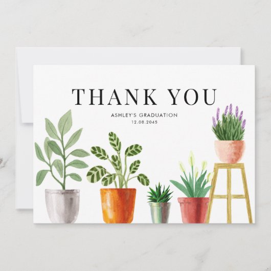 Boho Watercolor Potcolor Houseplant Abschluss Dankeskarte (Vorderseite)