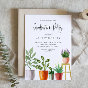 Boho Watercolor Potcolor Houseplant Abschluss Einladung