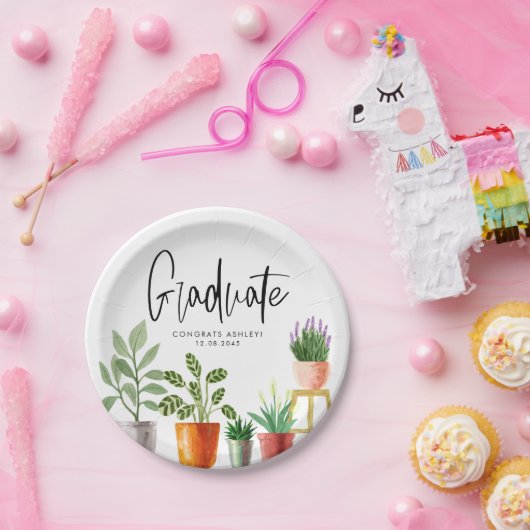 Boho Watercolor Potcolor Houseplant Abschluss Pappteller (Party)