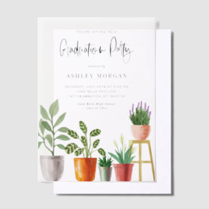 Boho Watercolor Potcolor Houseplant Abschluss Pergament Einladungen