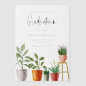 Boho Watercolor Potcolor Houseplant Abschluss Pergament Einladungen (Vorderseite)