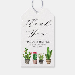Boho Watercolor Potted Cactus Abschluss Vielen Dan Geschenkanhänger