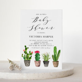 Boho Watercolor Potted Cactus Baby Shower Einladung