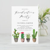 Boho Watercolor Potted Cactus Graduation Party Einladung (Stehend Vorderseite)