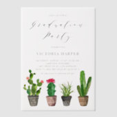 Boho Watercolor Potted Cactus Graduation Party Pergament Einladungen (Vorderseite)