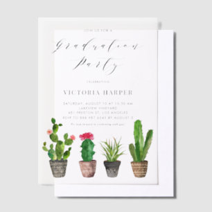 Boho Watercolor Potted Cactus Graduation Party Pergament Einladungen