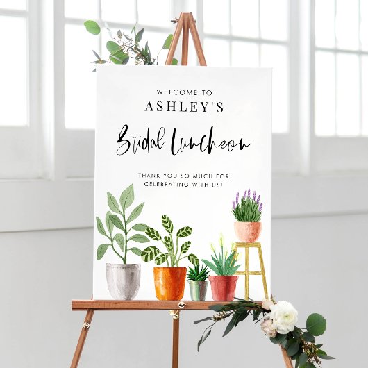 Boho Watercolor Potted Houseplant Bridal Luncheon Poster