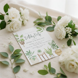 Boho Watercolor Potted Pflanze Geburtstagsparty Einladung