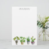 Boho Watercolor Potted Pflanze | Monogramm-Station Briefpapier (Stehend Vorderseite)