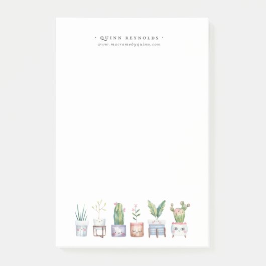 Boho Watercolor Potted Pflanze | Monogramm-Station Post-it Klebezettel (Vorderseite)