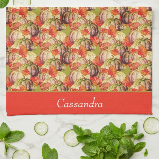 BOHO Watercolor Pumpkin Fall Erntedank Geschirrtuch (Gefaltet)