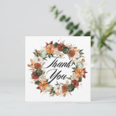 Boho Watercolor Pumpkins Wreath Herbsthochzeit Dankeskarte (Stehend Vorderseite)