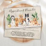 Boho Watercolor Puppy Hunde Pet Groomer Erinnerung Terminkarte<br><div class="desc">Mit diesen eleganten und modernen Hundezüchtern, die Hundezüchter-Visitenkarten und passenden Accessoires gestalten, können Sie Ihr Hundehundehackengeschäft abhalten. Diese Visitenkarten für Haustiere sind mit Aquarellhunden, Golden Retriever, gelbem Labrador, Grenzkollie, Beagle, Husky Malamute und einem niedlichen kleinen Spitz in einem bohischen Innern mit Steinmauer und Pflanze ausgestattet. Personalisieren Sie diese HundehändlerVisitenkarten mit...</div>