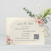 Boho Watercolor QR Code Foto Save the Date Karte (Stehend Vorderseite)