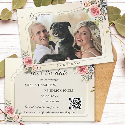 Boho Watercolor QR Code Foto Save the Date Karte