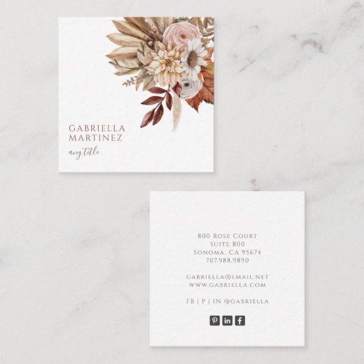 Boho Watercolor Quadratische Visitenkarte (Vorne/Hinten)