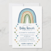 Boho Watercolor Rainbow Baby Dusche Blau Einladung (Vorderseite)