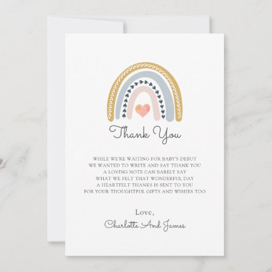 Boho Watercolor Rainbow Baby Dusche Dankeskarte (Vorderseite)