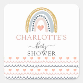 Boho Watercolor Rainbow Baby Dusche Einladung Quadratischer Aufkleber